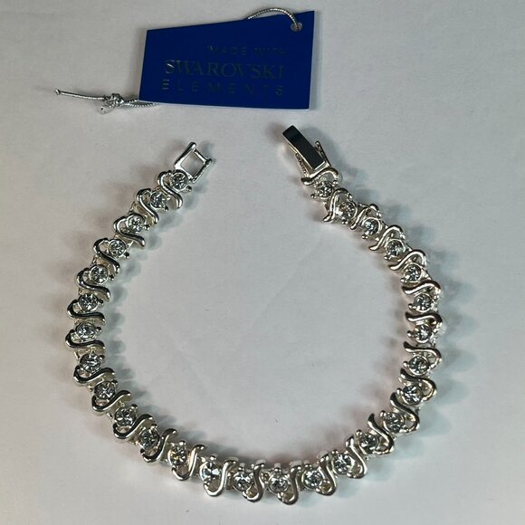 Swarovski Elements Tennis Bracelet Charm silver plated light weight - Picture 3 of 6